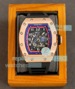 Swiss Quality Copy Richard Mille RM030 Rose Gold Skeleton Dial Blue Red Watch